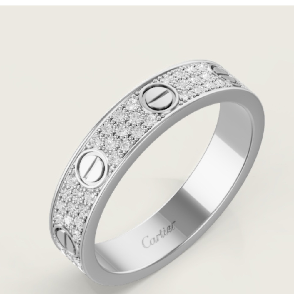 Cartier Love Wedding Band Pave Diamonds Ring 18K White Gold and Diamonds!